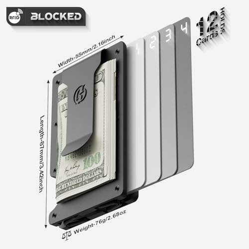 Image of Wallet for Men, Minimalist Card Holder with Removable Money Clip, Slim Metal Front Pocket Wallet, RFID Blocking - Classic Black
