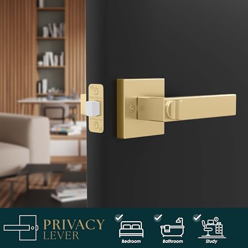 Mega Handles ROBELL Privacy Door Handle with Lock, Door Handles for Bedrooms & Bathroom, Modern Interior Door Levers with Handle Lock - Satin Brass (1 Pack) by Mega Handles - Used condition - Image 4