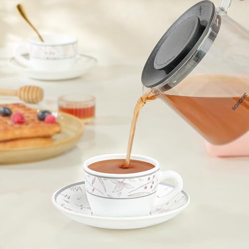 Image of Larah by BOROSIL 140ml Opalware Grandeur Tea /Coffee 6pc Cup & 6pc Saucer Set, Microwave & Dishwasher Safe Embossed Design Crockery Set Ideal for Daily Use & Gifting