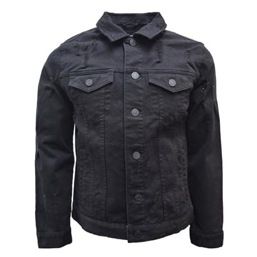 X Ray Men's Denim Jacket, Washed Ripped Distressed Flex Stretch Casual Trucker Biker Jean Jacket, Black - Ripped, Medium #TOP2