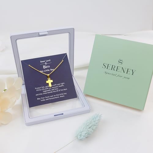 Image of Sereney Cross Necklace for Boys, 8th 9th 13th Birthday Gifts for Toddler Kids Teen Boys Girls, Baptism Gift Mustard Seed Jewelry as Rcia Christian Religious Necklace for Son Daughter Pendants