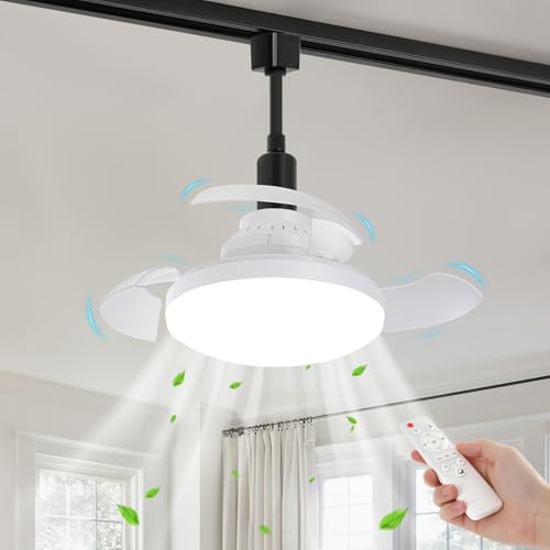 OTeedo 30W Smart Track Fans with Light and Remote Control, 17.9 Small Dimmable Bladeless Track Fan with Lights for Bedroom, Easy Install Screw-in E26 Base Compatible with H Type Track Rails