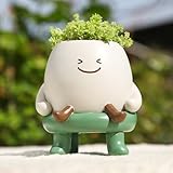 Ifukens 多肉植物 鉢 サボテン 鉢 可愛い植木鉢 おしゃれ かわいい笑顔 脚付きプランター ミニ盆栽 樹脂製観葉植物 鉢植え癒し屋内屋外植木鉢 部屋飾りガーデニング雑貨庭 置き物 母の日クリスマス プレゼント(デザインD-嬉しくなる)