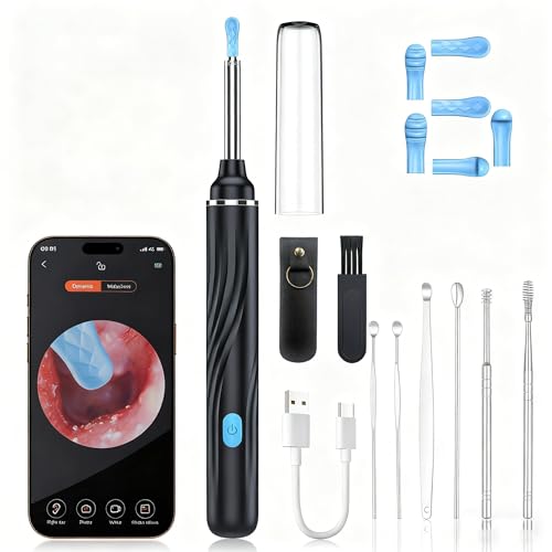 Image of Ear Wax Cleaner with Camera,1080P Ear Cleaning Tool Kit, Wireless EarScope for Adults and Kids, Ear wax Removal Tool with light (Black)
