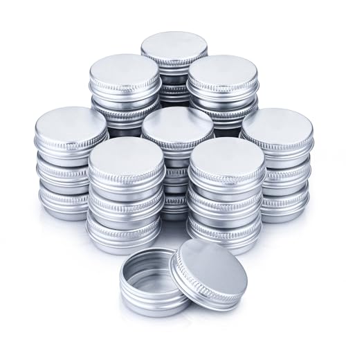 28 Pcs 15 ML Metal Round Aluminum Tin Jars 1/2 Ounce Aluminum Tin Cans with Screw Lid, Lip Balm Containers for Lip Balm, Eye Shadow, Creams (Silver)