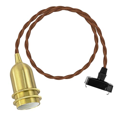 FSLiving E26真鍮ソケット 銅製ペンダントライト 引っ掛け式 シーリングライト インテリア照明 かわいい 吊り下げライト ダクトレールライト ライティングレールライト キッチン 新居 新生活 電気 ライトソケット トイレ照明 カフェー 茶色コード