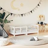 QUAHEAS Kinderbett Weiß 70x140 cm Massivholz Kiefer mit Lattenrost, verstellbar und mit Rausfallschutz, geeignet als Babybett und Kleinkindbett für Mädchen und Jungen im Kinderzimmer