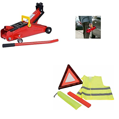 KIT PRIMO SOCCORSO STRADALE ASSISTENZA AUTO KIT PER AUTO CRICK IDRAULICO A CARRELLO+KIT SOS PRONTO SOCCORSO STRADALE AUTO TRIANGOLO DI EMERGENZA+GIUBBINO FLUO+CUSTODIA IN DOTAZIONE