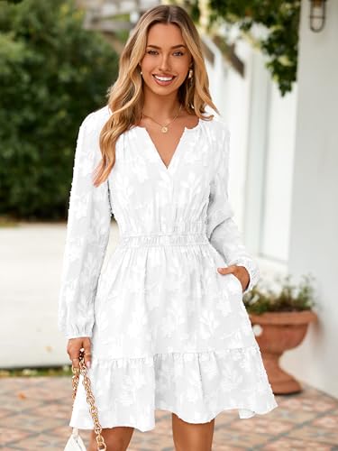Image of BerryGo Womens Long Sleeve Mini Dress Casual A Line Flowy Loose Vacation Party Babydoll Fall Short Dresses with Pocket