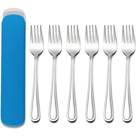 Kids Forks, Joyfair Stainless Steel Children Forks Set of 6, Toddler Forks with Blue Case, Kids Dessert Forks Ideal for Home/Garden/Party/Preschools, Round Fork Tines, Rust Free & Dishwasher Safe Cover