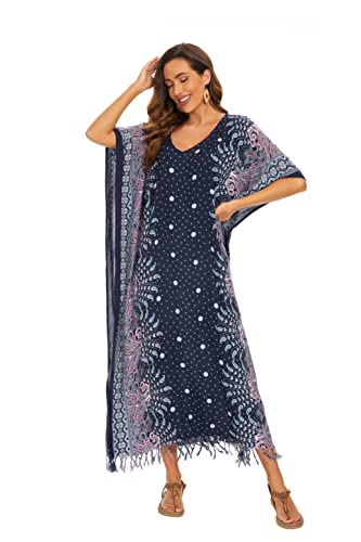Image of Beautybatik Boho Flora Printed Women Plus Size Kaftan Kimono Loungewear Maxi Long Dress Size XL to 4X