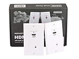 Monoprice 108008 HDMI Over CAT5E/CAT6 Extender Wall Plate (Pair) with Built-In Backward IR Channel-Single-Port (1P), White