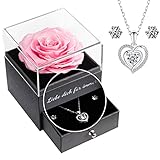 Yamonic Infinity Rosen Geschenke für Frauen Ewige Rose mit Herz Halskette 925 Sterling Silber Damen Kette schmuck Geschenke Für Mama Oma, Konservierte Echte Rose Geschenk Valentinstag Muttertag