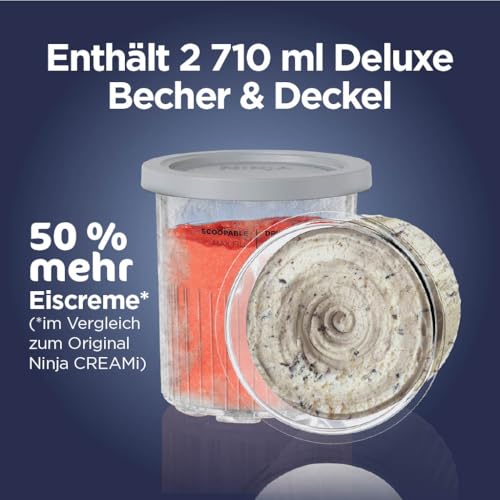 Ninja CREAMi Deluxe Eismaschine mit 2 Behältern, 10 Funktionen, Dessert & Ice Cream Maker für Eiscreme, Sorbet, Frozen Joghurt, Milchshakes, Slushi, 2-in-1 Geschmacksoption, Stone Gold, NC502EUSTGD