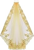 EllieHouse 1 Tier Short Lace Sequin Wedding Bridal Veil With Comb X77 Gold