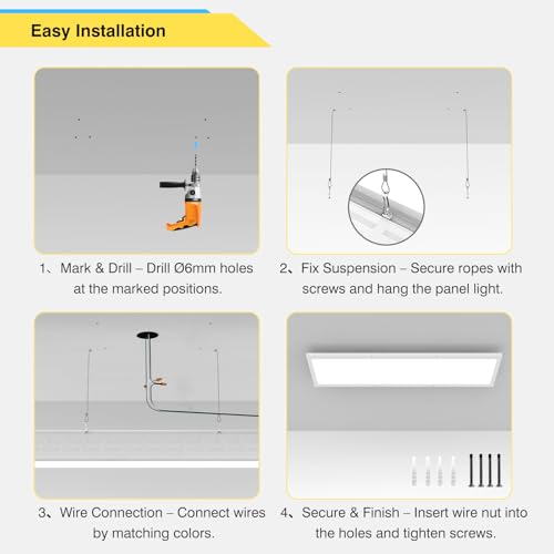 Image of AIKVSXER 6 Pack 1x4 LED Flat Panel Light Surface Mount White, 5500LM 50W