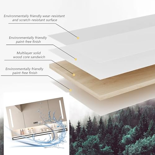 Botiquín para baño con espejo HD y luces LED, montaje en pared, almacenamiento inteligente con desempañador, botiquines iluminados para baño con display de hora y temperatura, soporte para toallas miniatura 3