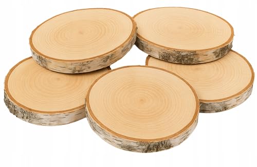 Birkenholzscheibe f&uuml;r DIY-Projekte & Dekoration &ndash; unbehandelt, gereinigt, naturbelassen, mit Rinde &ndash; ideal f&uuml;r Basteln, Gravieren, Hochzeiten & Wohnaccessoires (5er pack), 13-15cm 2cm
