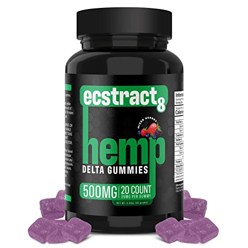 Hemp Gummies Delta Premium 500 Milligram High Potency - 25 Per Fruity Gummy Bear - Stress Relief, Inflammation, Pain, Restful Sleep, Anxiety