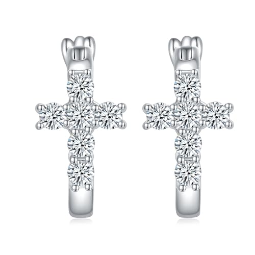 Créoles croix en Argent 925 avec moissanite, le bijou d'oreilles rondes idéal pour mariée