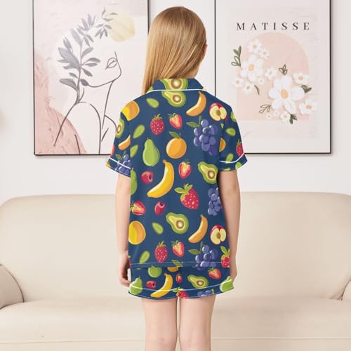 ALAZA Cartoon Strawberry Banana Fruit Pajamas Satin Pajama Set Short Sleeve Button Down Sleepwear4