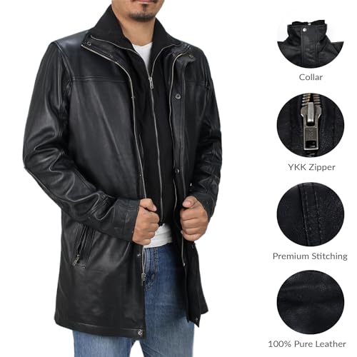 Laverapelle Men's Genuine Lambskin Leather Coat (Black, Field Coat) - 15023464