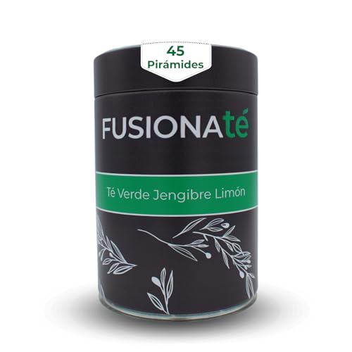 FUSIONATE Te Verde Jengibre Limón, Lata de 45 pirámides bolsitas de té, Infusión 100% Natural, Energía y Frescura