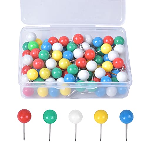 HQdeal 100 Stück Rundkopfnadeln,Landkarte Pinnadeln,Karte Nagel Pinnadeln,Metallischer Runder Kopf mit Stahl Punkt,Geeignet für Weltkarte,Cork Board,Stoffmarkierung (9.5*20mm) Cover