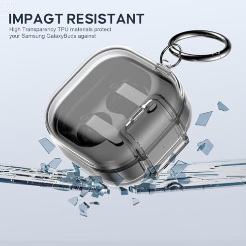 Image of Hybrid Transparent Case for Samsung Galaxy Buds 4 and 4 Pro with Metal Keyring, Built-in Phone Stand, Locking-Switch Cover (Transparent Orange, Clear Lock with Stand)