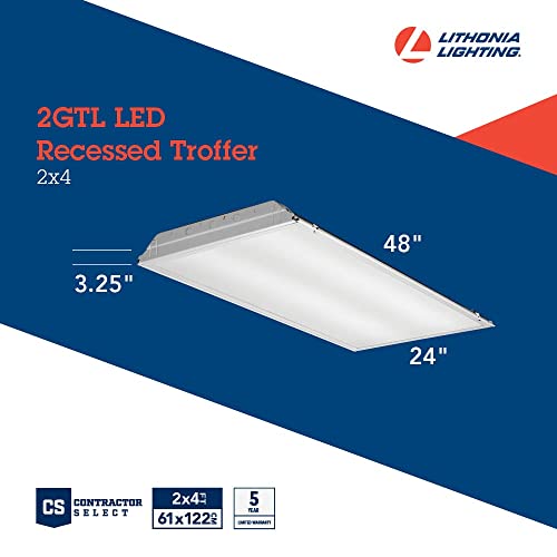 Lithonia Lighting 2Gtl4 A12 120 Lp840 4000K Contractor Select Led Lensed Troffer Light Without Battery, 2 X 4', White #TOP3