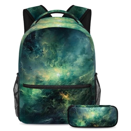 Sac à dos de voyage étudiant avec trousse à crayons verte multicolore