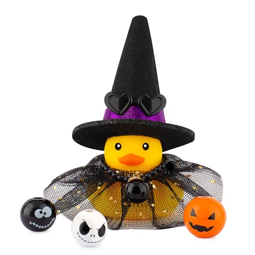 wonuu Halloween Rubber Duck Witch Duck Car Decorations Halloween Accessories Witch Hat Pumpkin Skull and Cloak, Long Black Skirt