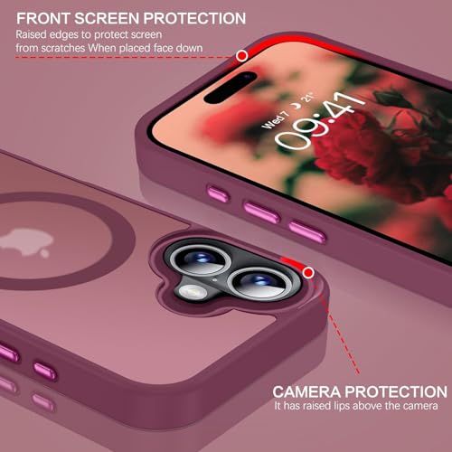 Image of Elzzi Magnetic Magsafe for iPhone 16 Case, [Compatible with Magsafe] [Translucent Matte] Shockproof Protective Phone Case for Men & Women (Maroon)