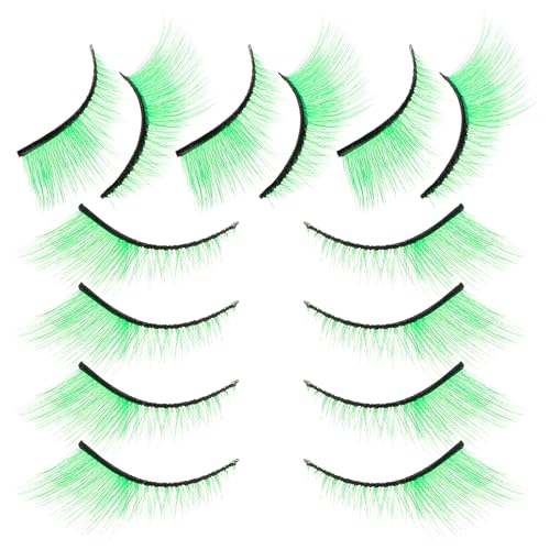 Luxshiny Pestañas Postizas Verdes Extra Largas, 7 Pares Gruesas y Voluminosas para Carnaval, Fiestas y Maquillaje de Escenario, Pestañas Falsas Cómodas y Reutilizables para Disfraces
