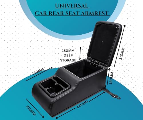 Image of PABLA Universal Premium Car Rear Seat Armrest with Memory Foam Cushion And Storage Box,Dual Cup Holders,Dual-Mount Fit Full Black Color