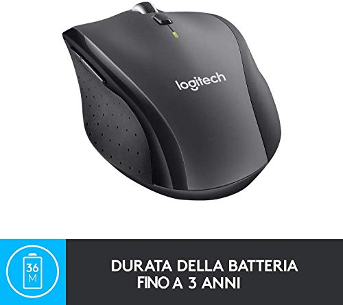 Logitech M705 Marathon Mouse Wireless, 2.4 GHz Con Mini Ricevitore USB Unifying, Rilevamento ‎Laser 1000 DPI, 7 Pulsanti, Pulsanti Per Pollice, Batteria Lunga Durata Fino a 3 Anni, PC/Mac/Laptop, Nero