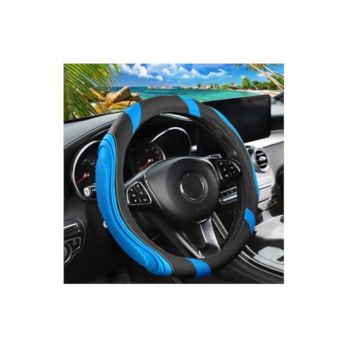 Image of Osilly 15 Inch Car Leather Steering Wheel Cover, Automotive Accessories Elastic Breathable Anti-Slip Soft Wheel Protector Fits Men and Women, Suitable for SUVs, Trucks, Vehicles and RVs (Light Blue)