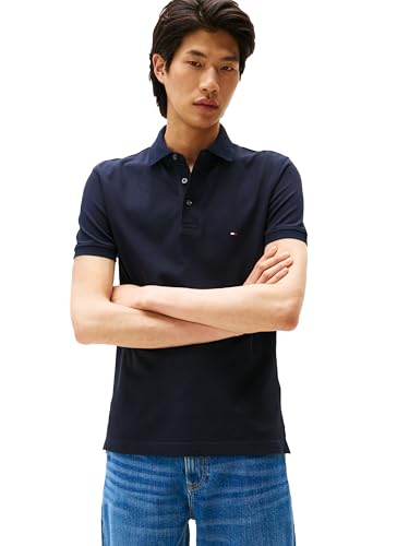 Image of Tommy Hilfiger Men's Short Sleeve Polo Shirts in Slim Fit with Stretch and Organic Pique Cotton