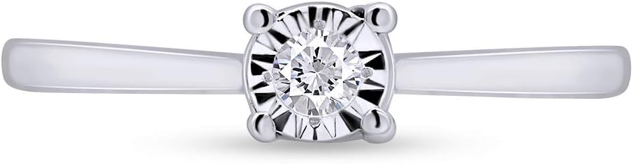 Round Cut White Natural Diamond Solitaire Engagement Ring In 925 Sterling Silver (0.10 cttw)