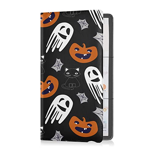 Car Registration and Insurance Card Holder Halloween Spooky Ghost Pumpkins Leather Glove Box Organize Men Women Wallet Accessories Case for Cards, Essential Document Driver License