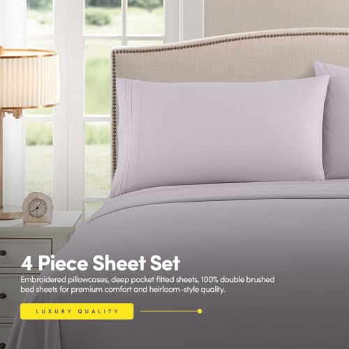 Image of 1500 Supreme Collection King Sheet Sets Lilac - Luxury Hotel Bed Sheets and Pillowcase Set for King Mattress - Extra Soft, Elastic Corner Straps, Deep Pocket Sheets, King Lilac