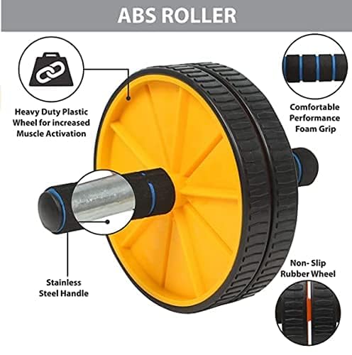 Image of LEAFED Premium Ab Wheel Roller with Knee Mat | Stainless Steel Anti-Rust Rod | Core & Abs Workout Equipment for Men & Women | Home Gym Fitness Roller (Up to 100 Kg) Yellow /Black