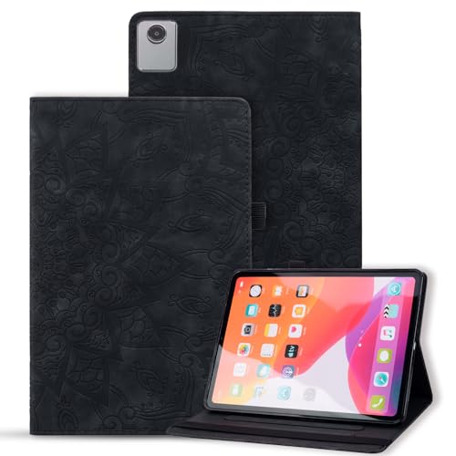 LMFULM® Hülle für Lenovo Tab K11 Gen 2 TB-336 (11 Zoll) PU Lederhülle Smart Hülle mit Ständer Schutzhülle Flip Cover Prägung Mandala Schwarz