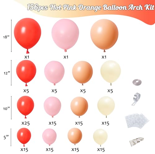 Image of Pink and Coral Red Balloon Garland Arch Kit, Ivory White Maca Orange Latex Balloons Arch Kit for Mother's Day Wedding Engagement Anniversary Birthday Baby Shower Party Decoration Supplies