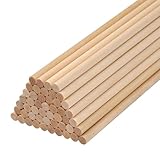 Wood Dowel Rods Wooden Dowels for Crafts 1/4'x 12', 50 PCS Wooden Sticks for Crafts, Unfinished Round Birch Hardwood Sticks for Cake Support, Lollipop Sticks, Photo Booth Props, Wands, Flags