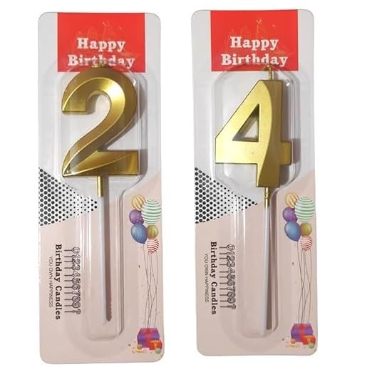 Image of ToyUniverse Number 24 Metallic Gold Candle for Twenty Fourth Birthday, Anniversary, Surprise Party Cake Decoration (Pack of 2)