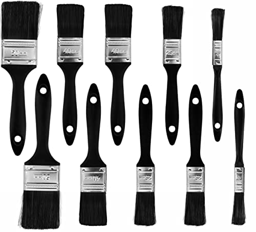 Paint Brush Set of 10 - Paint Brush for Varnishing, Water Varnish and Acrylic Paints - 100 % Polyester Bristles