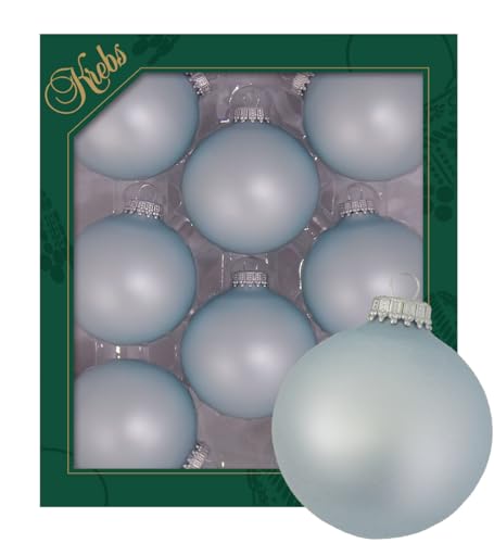 Krebs Glas Lauscha - Weihnachtsdekoration/Christbaumschmuck aus Glas - Unifarbende Kugeln Nebliges Wasser - Menge: 8 Stück - Farbe: Hellblau - Größe: ca. 7 cm