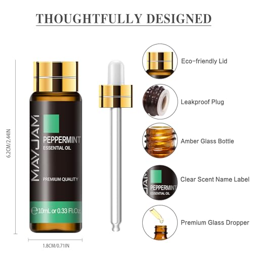 MAYJAM Pfefferminze Ätherisches Öl 10ML, Pfefferminzöl für Diffusor, Luftbefeuchter, DIY, Home,Wardrobes