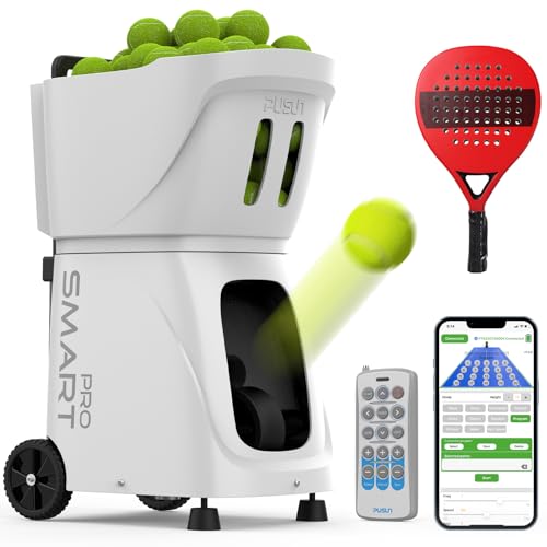 PUSUN Padel-Smart PRO-Professional Padel Ball Machine with Internal Spin Technology - Smart App Control - 100+ Ball Capacity - 4-6 Hour Battery Life (White)